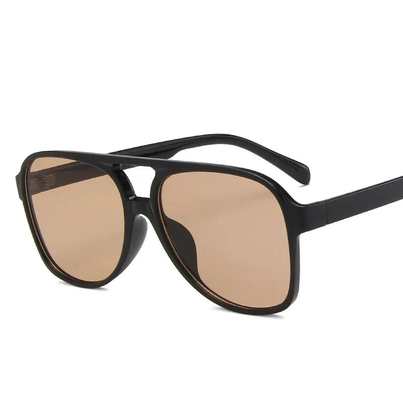 Vintage Oversized Sunglasses Women Retro Big Frame Square Glasses with Pouch Black Yellow - Image 5