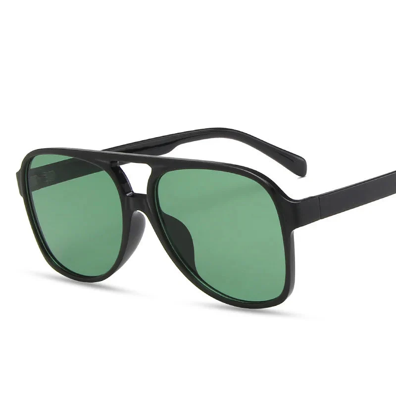 Vintage Oversized Sunglasses Women Retro Big Frame Square Glasses with Pouch Black Yellow - Image 6