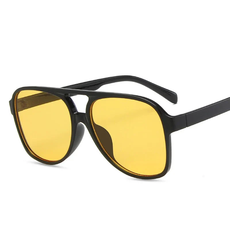 Vintage Oversized Sunglasses Women Retro Big Frame Square Glasses with Pouch Black Yellow - Image 7