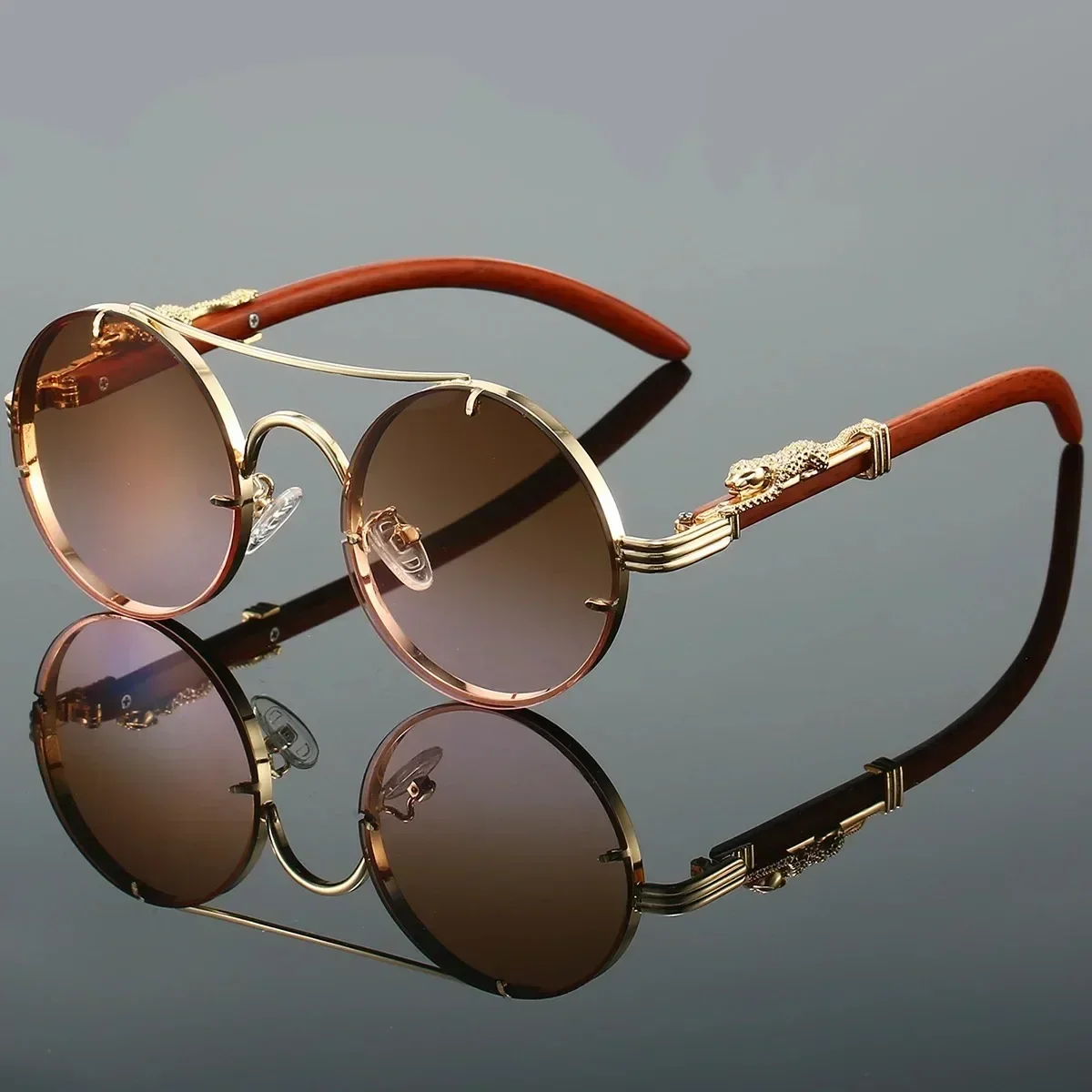 Vintage Punk Round Sunglasses Men & Women Retro Fashion Shades Luxury Double Bridge Design - Image 2