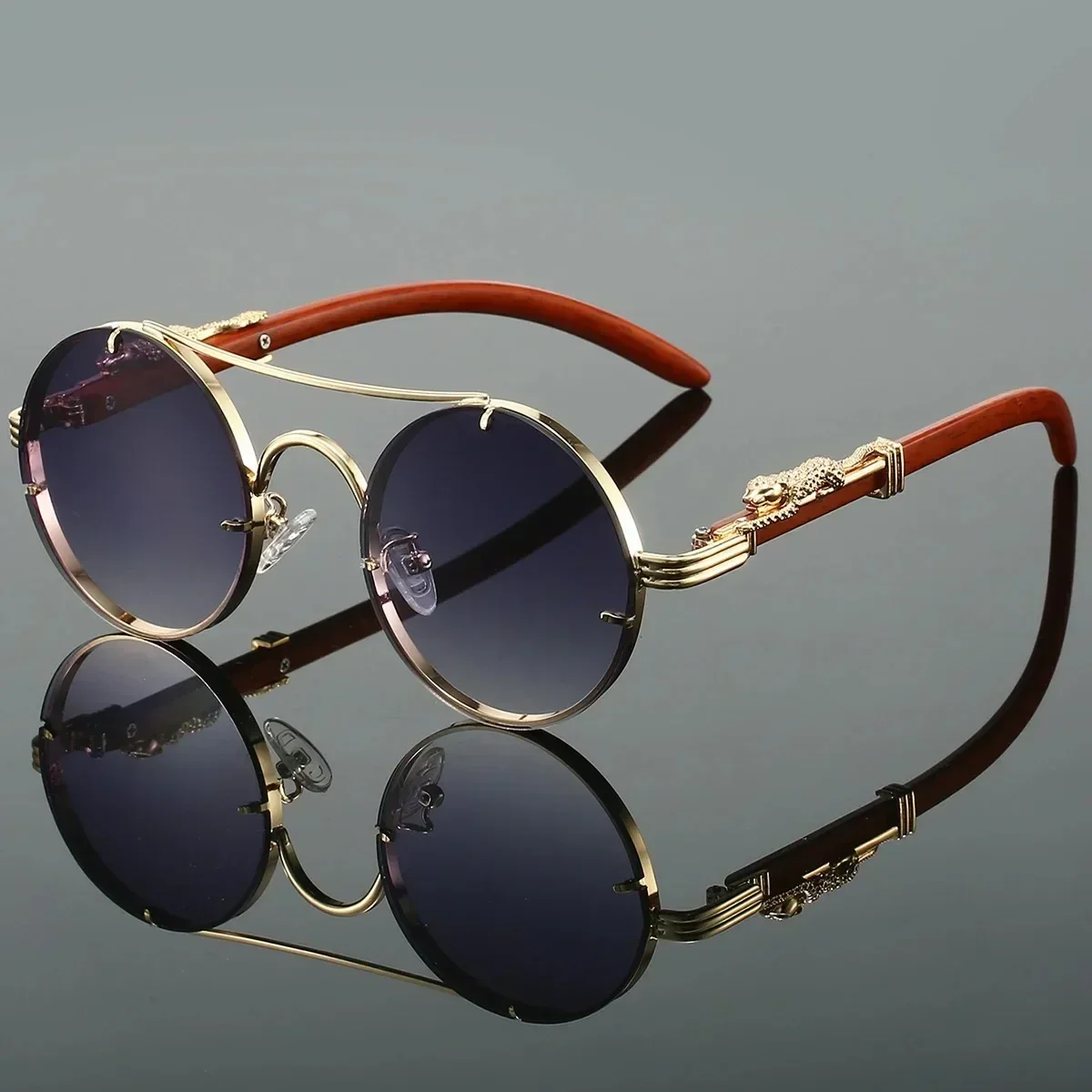 Vintage Punk Round Sunglasses Men & Women Retro Fashion Shades Luxury Double Bridge Design - Image 3