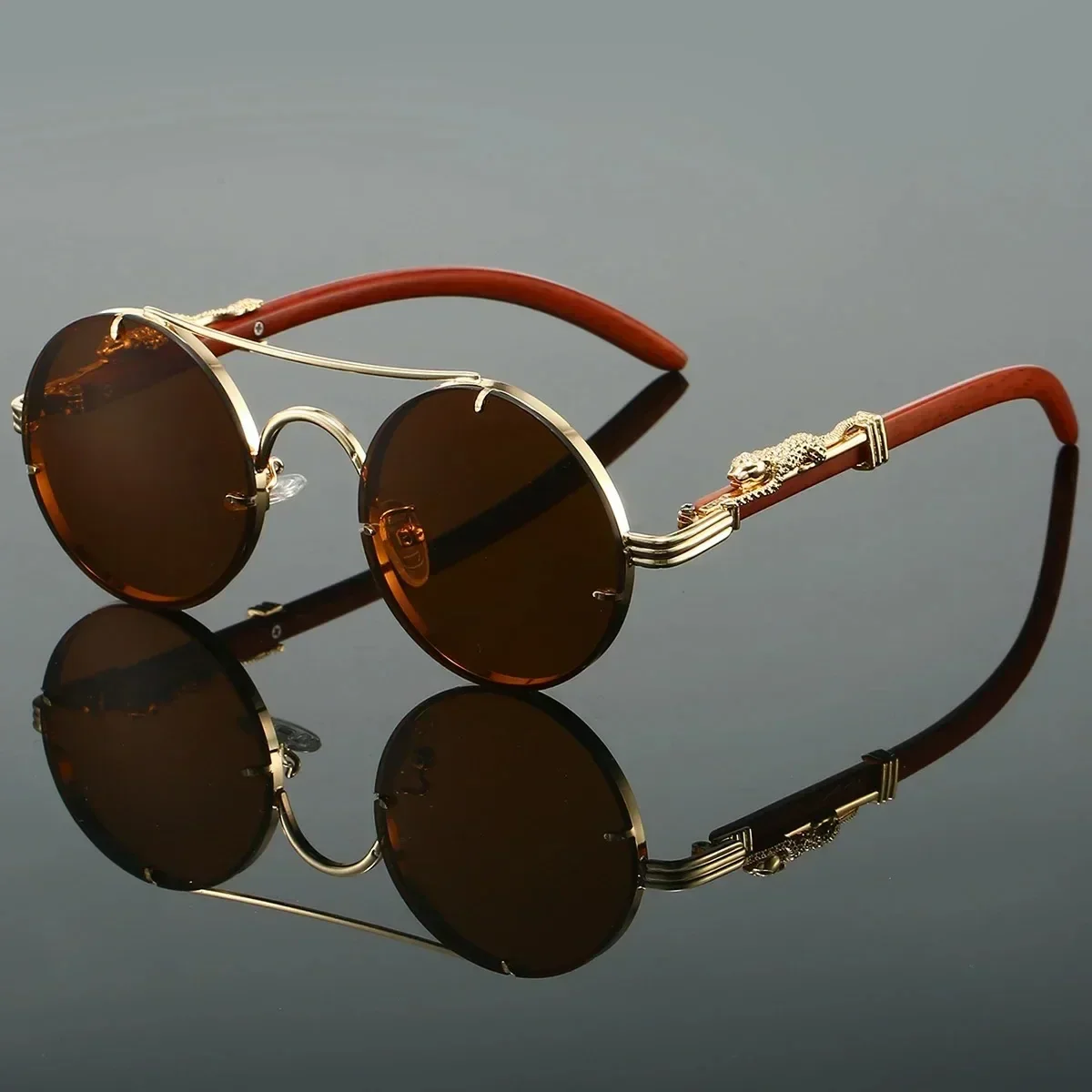 Vintage Punk Round Sunglasses Men & Women Retro Fashion Shades Luxury Double Bridge Design - Image 4