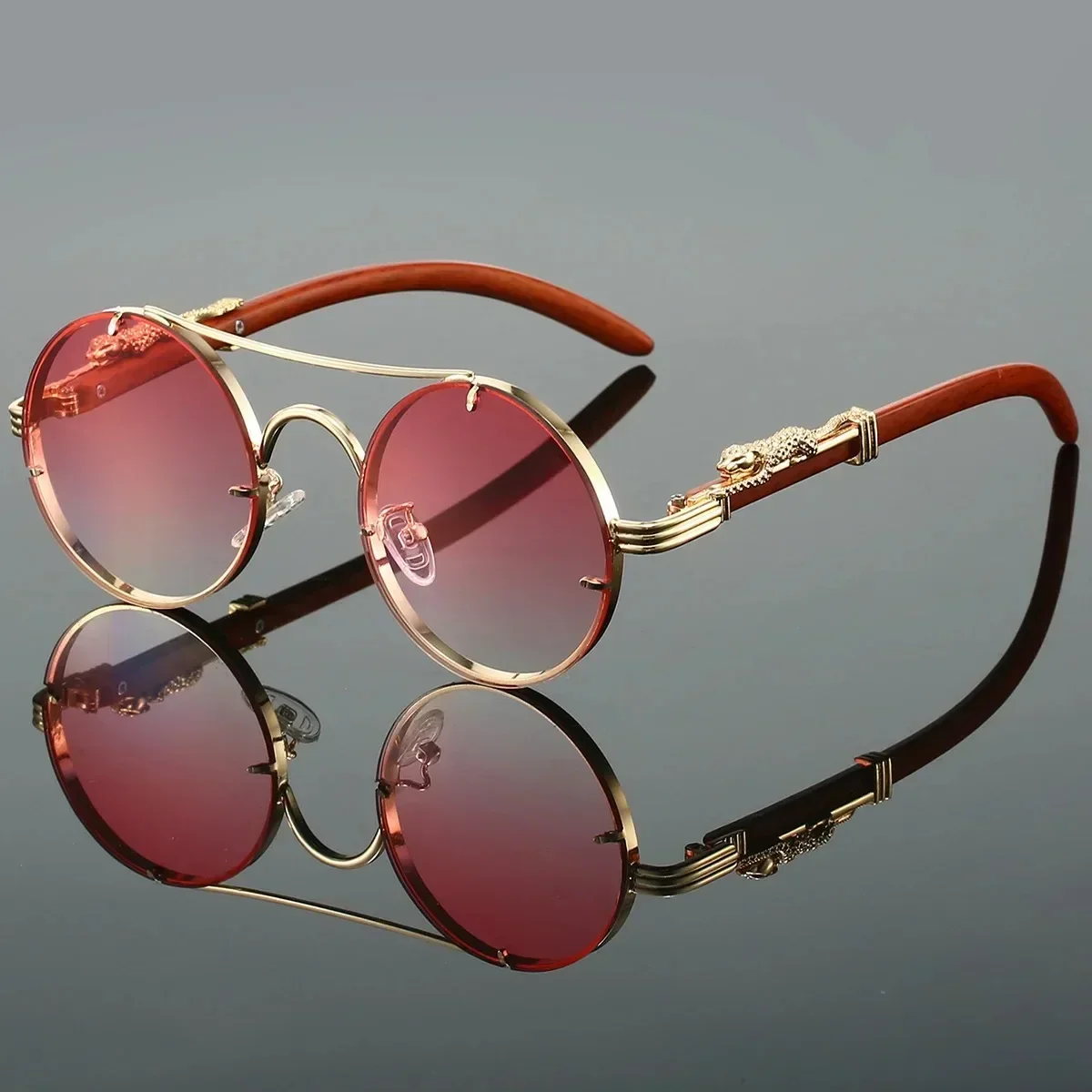 Vintage Punk Round Sunglasses Men & Women Retro Fashion Shades Luxury Double Bridge Design - Image 5