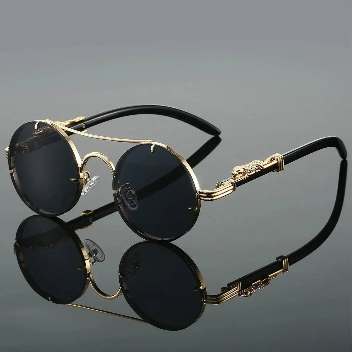 Vintage Punk Round Sunglasses Men & Women Retro Fashion Shades Luxury Double Bridge Design - Image 6