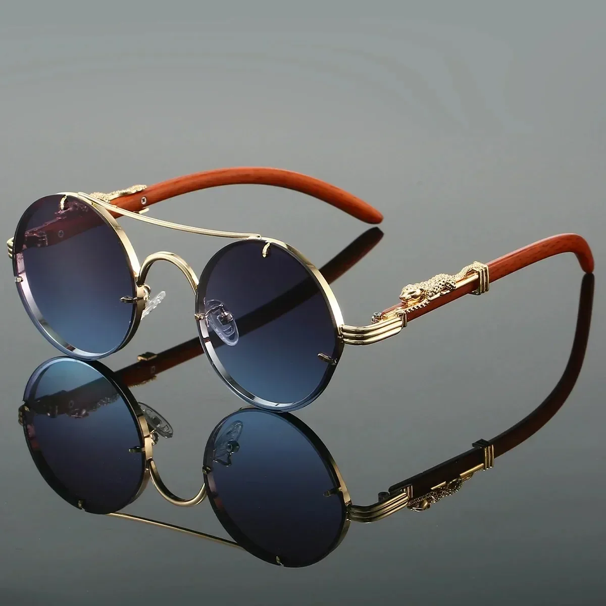 Vintage Punk Round Sunglasses Men & Women Retro Fashion Shades Luxury Double Bridge Design - Image 8