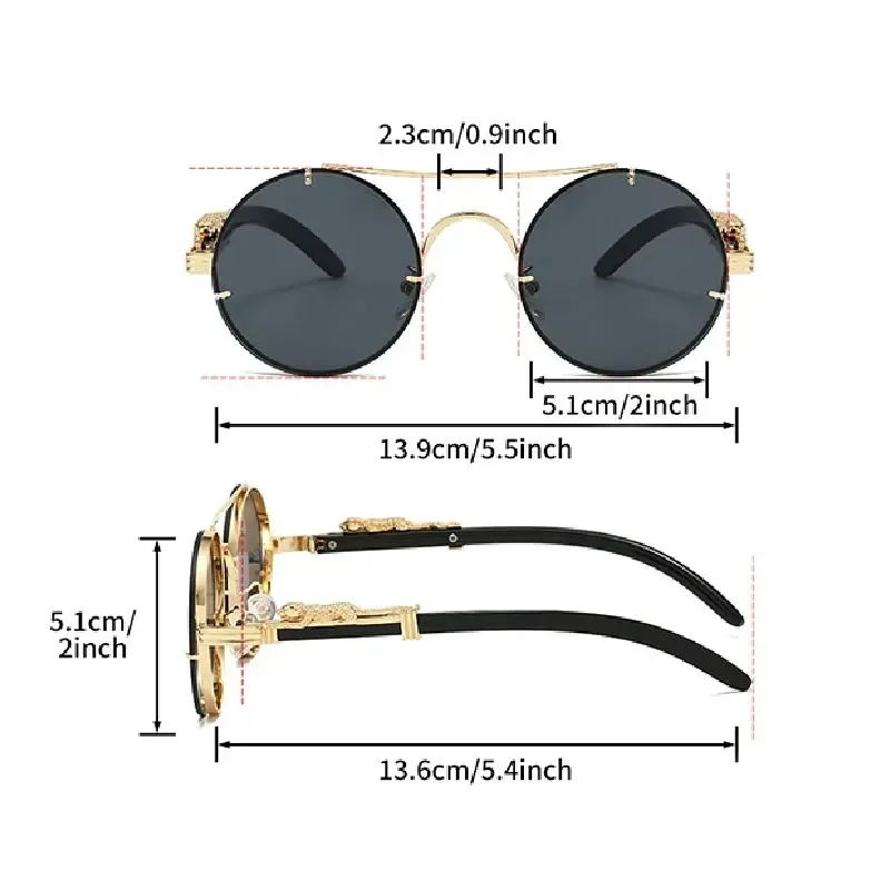 Vintage Punk Round Sunglasses Men & Women Retro Fashion Shades Luxury Double Bridge Design - Image 9