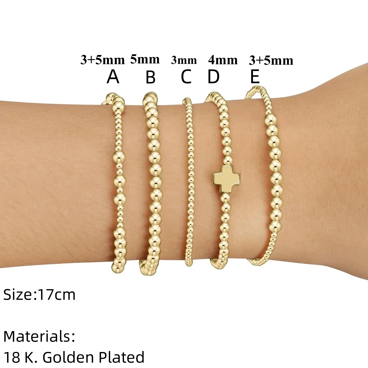 Gold Plated Cross Beaded Bracelet Stackable Hypoallergenic - Image 3