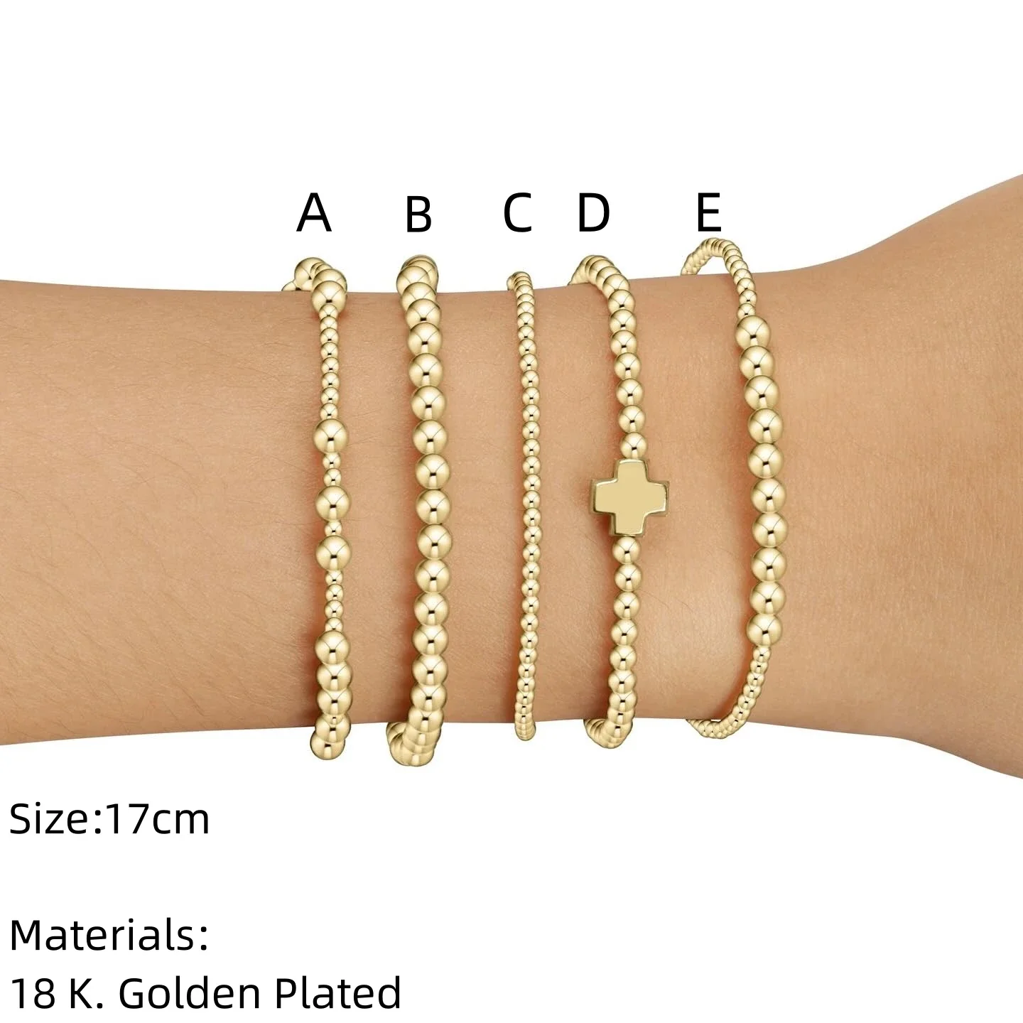 Gold Plated Cross Beaded Bracelet Stackable Hypoallergenic - Image 6