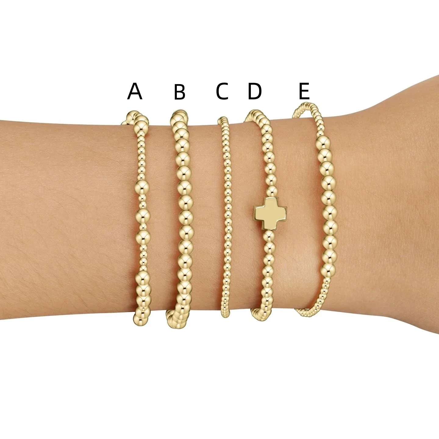 Gold Plated Cross Beaded Bracelet Stackable Hypoallergenic - Image 7