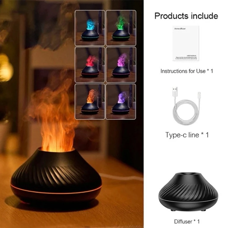 Volcanic Aroma Diffuser Essential Oil Lamp 130ml USB Humidifier with Color Flame Night Light - Image 6