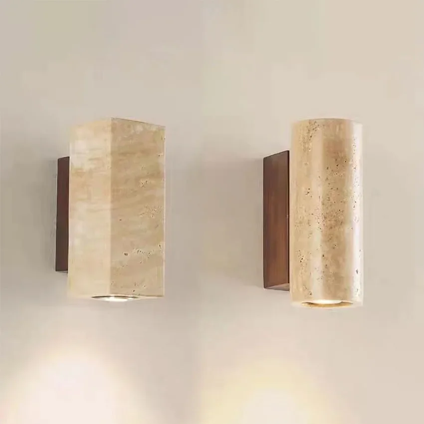 Japandi Yellow Marble LED Wall Sconce Wabi Sabi Bedside Light