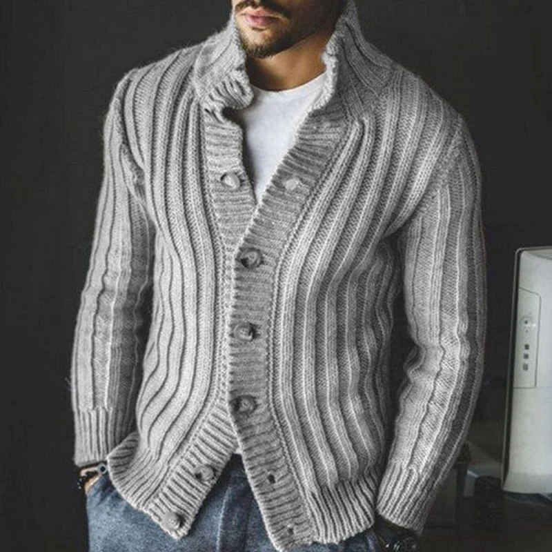 Warm Classic Men's Cardigan - Shawl Collar, Wool Blend - Image 3