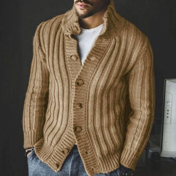 Warm Classic Men's Cardigan - Shawl Collar, Wool Blend - Image 4