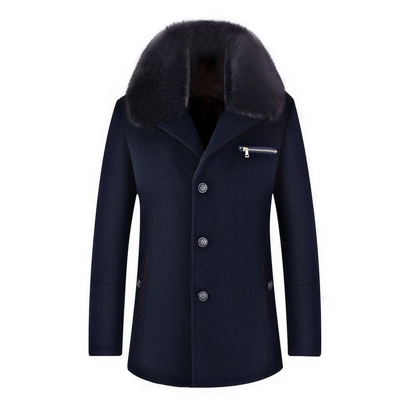 Warm Classic Men's Coat - Single-Breasted, Polyester - Image 10