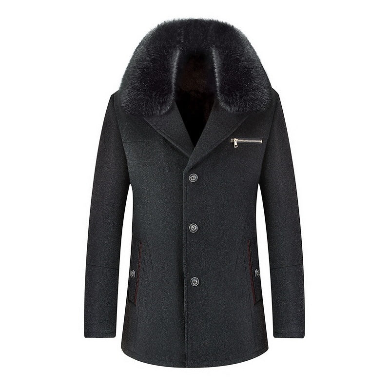 Warm Classic Men's Coat - Single-Breasted, Polyester - Image 3