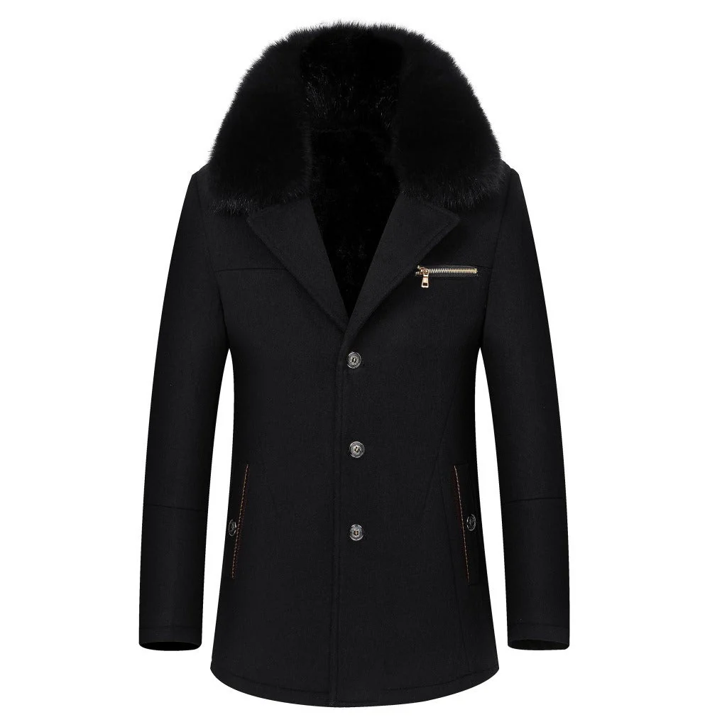 Warm Classic Men's Coat - Single-Breasted, Polyester - Image 5