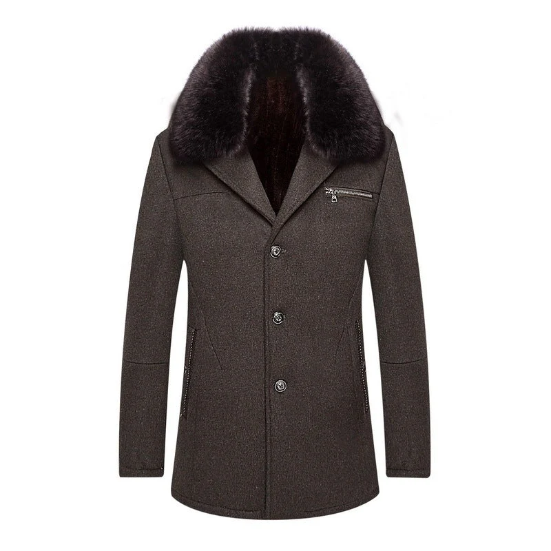 Warm Classic Men's Coat - Single-Breasted, Polyester - Image 8