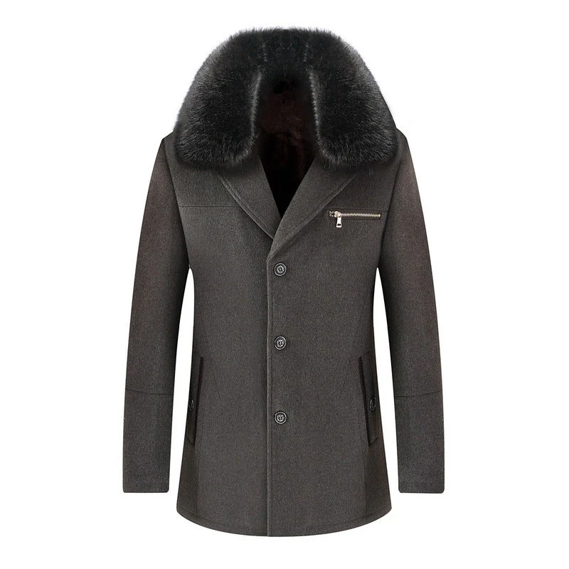 Warm Classic Men's Coat - Single-Breasted, Polyester - Image 9