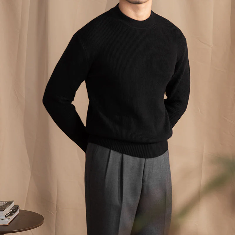 Warm Classic Men's Crewneck Sweater - Wide Rib Wool Blend - Image 3