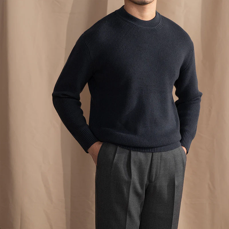 Warm Classic Men's Crewneck Sweater - Wide Rib Wool Blend - Image 4