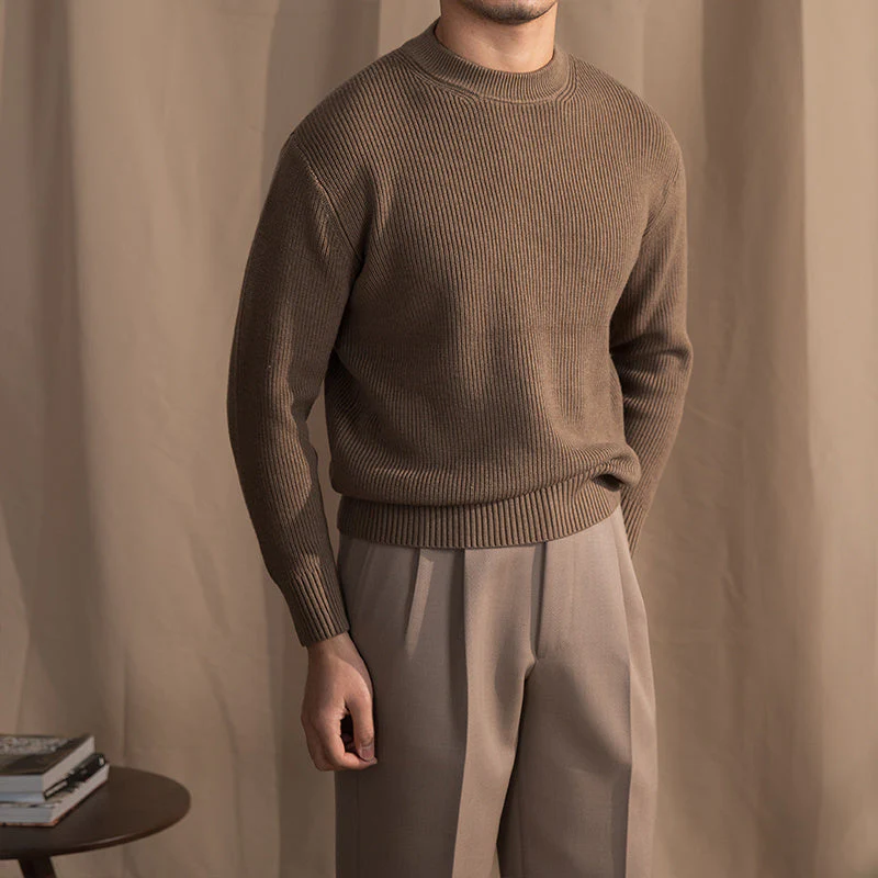 Warm Classic Men's Crewneck Sweater - Wide Rib Wool Blend - Image 5