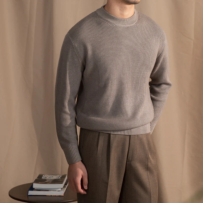 Warm Classic Men's Crewneck Sweater - Wide Rib Wool Blend - Image 7