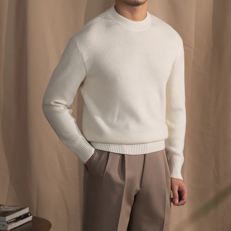 Warm Classic Men's Crewneck Sweater - Wide Rib Wool Blend - Image 9