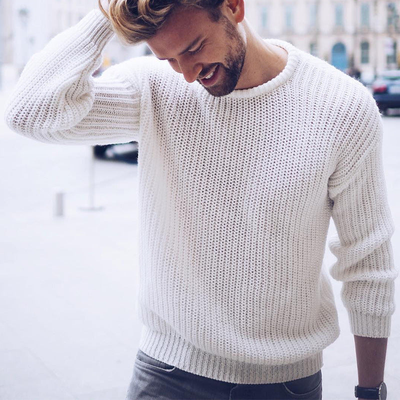 Warm Classic Men's Knit Sweater - Crew Neck, Ribbed Winter - Image 6