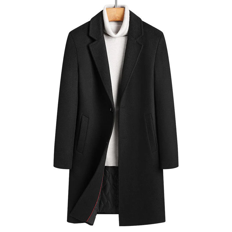Warm Classic Men's Long Wool Coat - Slim, Wool, Winter - Image 4