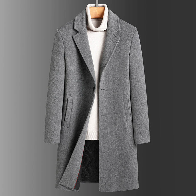 Warm Classic Men's Long Wool Coat - Slim, Wool, Winter - Image 9