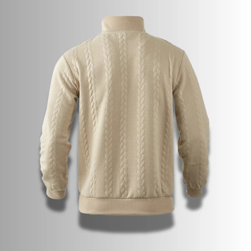 Warm Classic Men's Merino Quarter Zip Sweater – Cable, Wool - Image 6