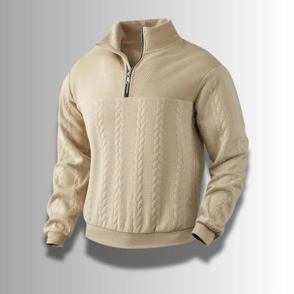 Warm Classic Men's Merino Quarter Zip Sweater – Cable, Wool - Image 8