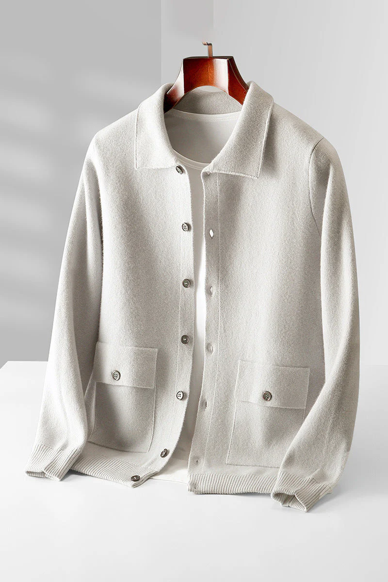 Warm Classic Men's Polo Cardigan - Wool, Button, Autumn - Image 7