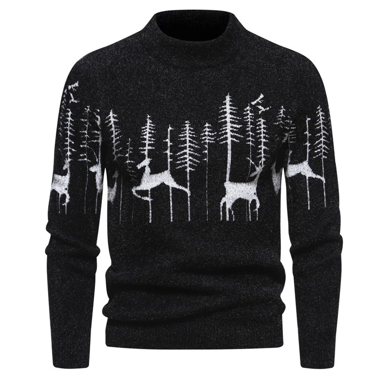 Warm Classic Men's Pullover - Crewneck Cotton Jacquard - Image 4