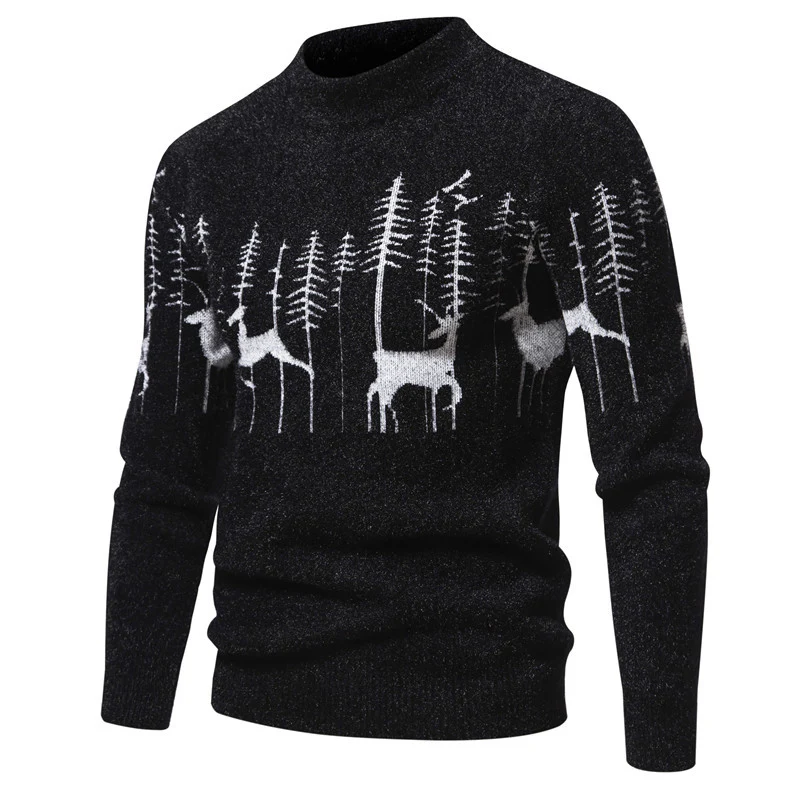 Warm Classic Men's Pullover - Crewneck Cotton Jacquard - Image 6