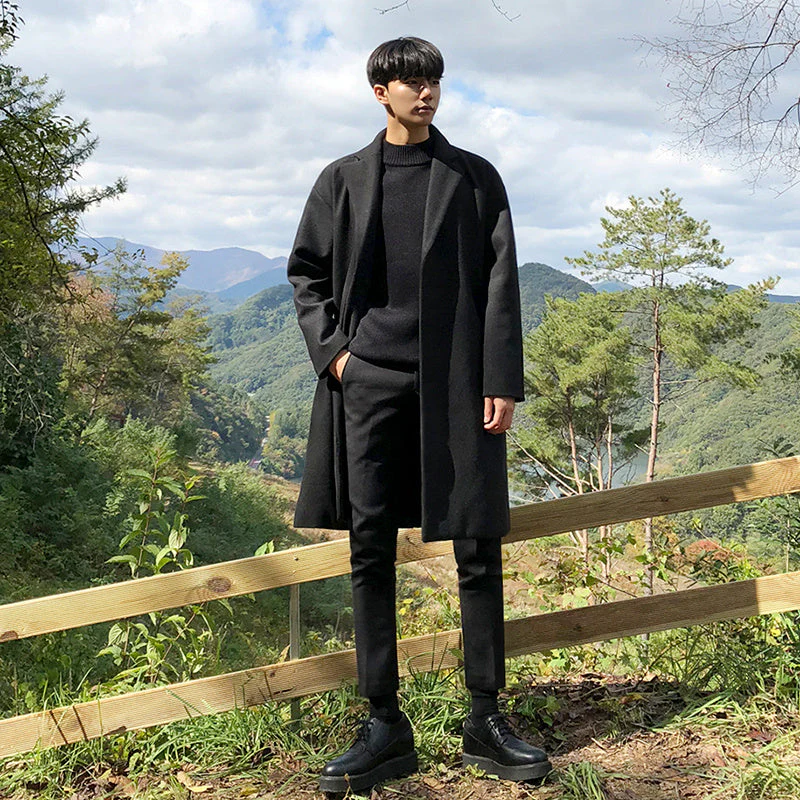 Warm Classic Men's Wool Coat - Mid Length, Wool Winter - Image 5