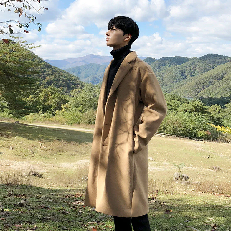 Warm Classic Men's Wool Coat - Mid Length, Wool Winter - Image 6