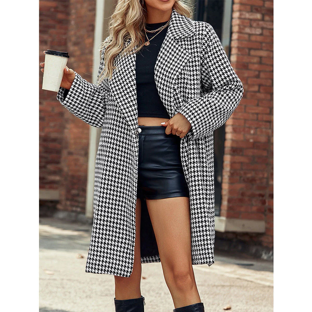 Warm Classic Women's Long Coat - Suit Collar, Polyester - Image 6
