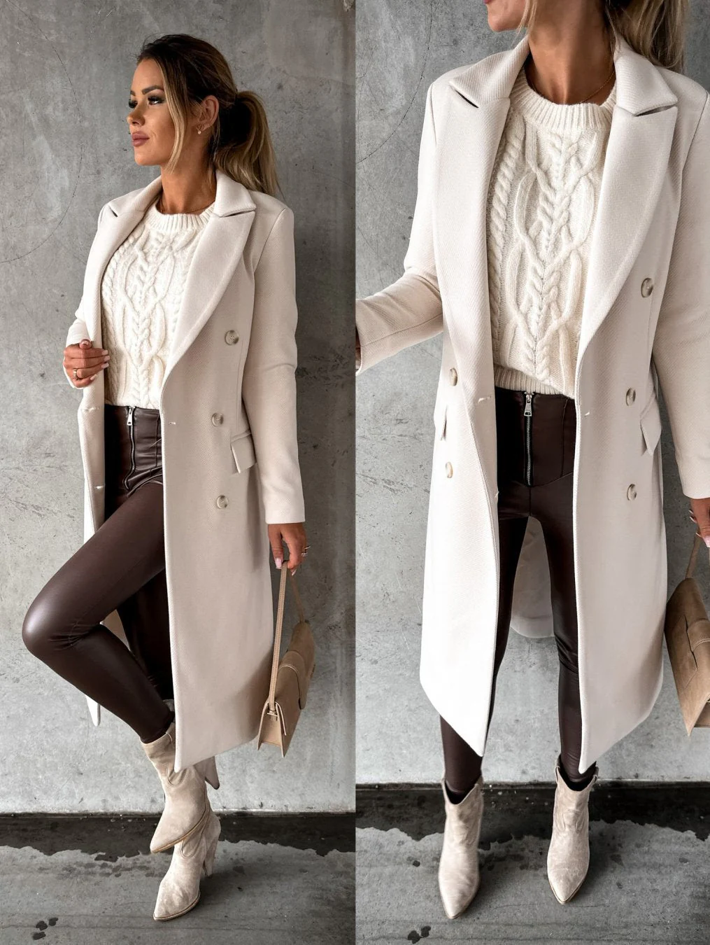 Warm Classic Womens Coat - Double-Breasted Wool, Winter - Image 3