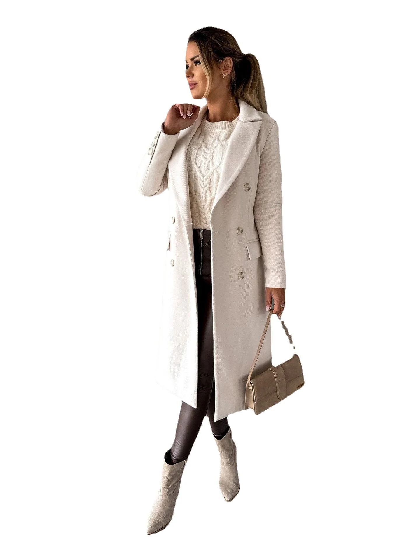 Warm Classic Womens Coat - Double-Breasted Wool, Winter - Image 6