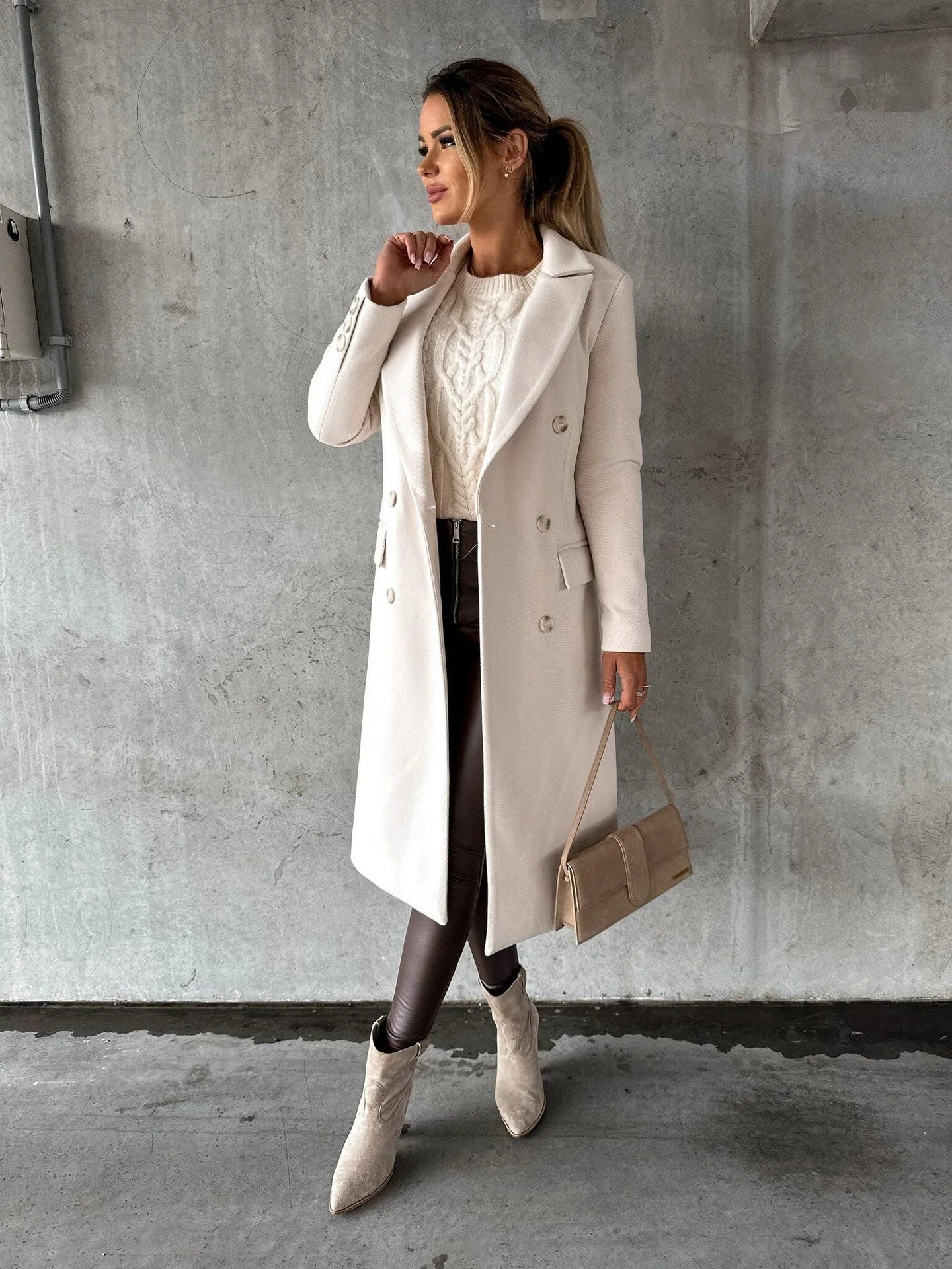 Warm Classic Womens Coat - Double-Breasted Wool, Winter - Image 7