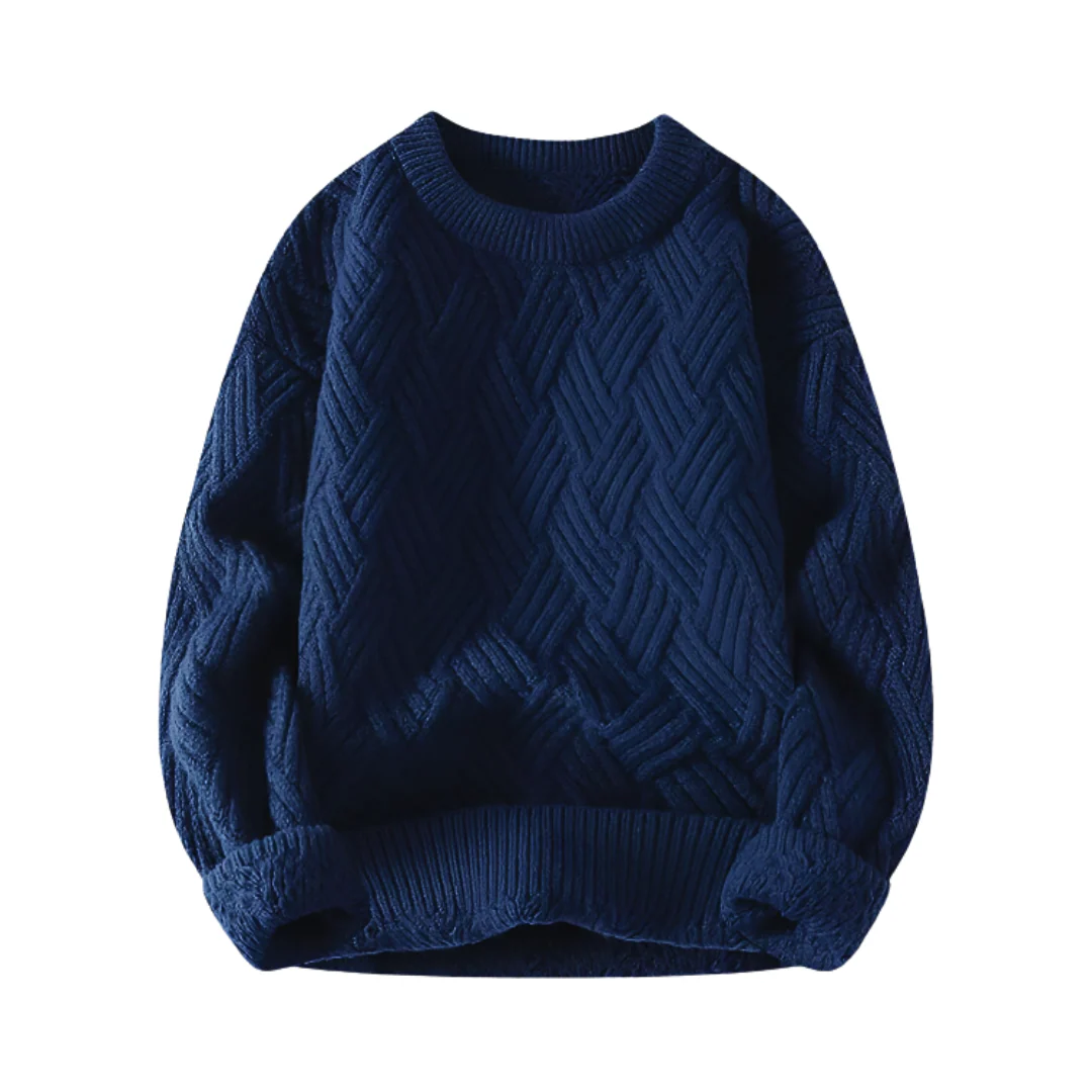 Warm Cozy Men's Cable Knit Sweater - Crewneck Wool Blend
