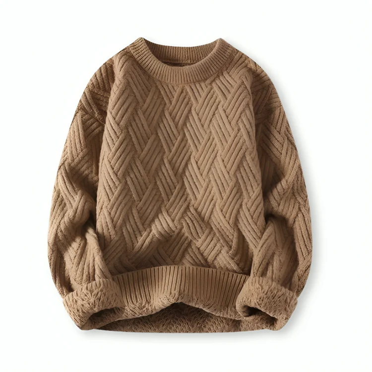 Warm Cozy Men's Cable Knit Sweater - Crewneck Wool Blend - Image 2