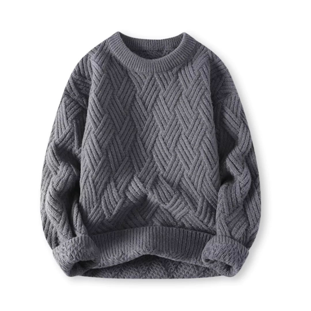 Warm Cozy Men's Cable Knit Sweater - Crewneck Wool Blend - Image 3