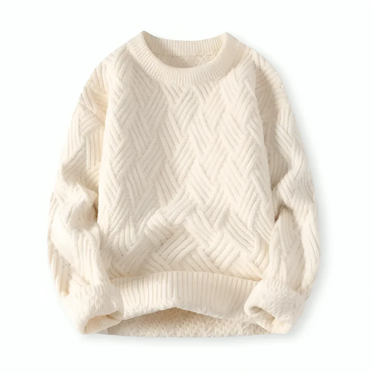 Warm Cozy Men's Cable Knit Sweater - Crewneck Wool Blend - Image 4