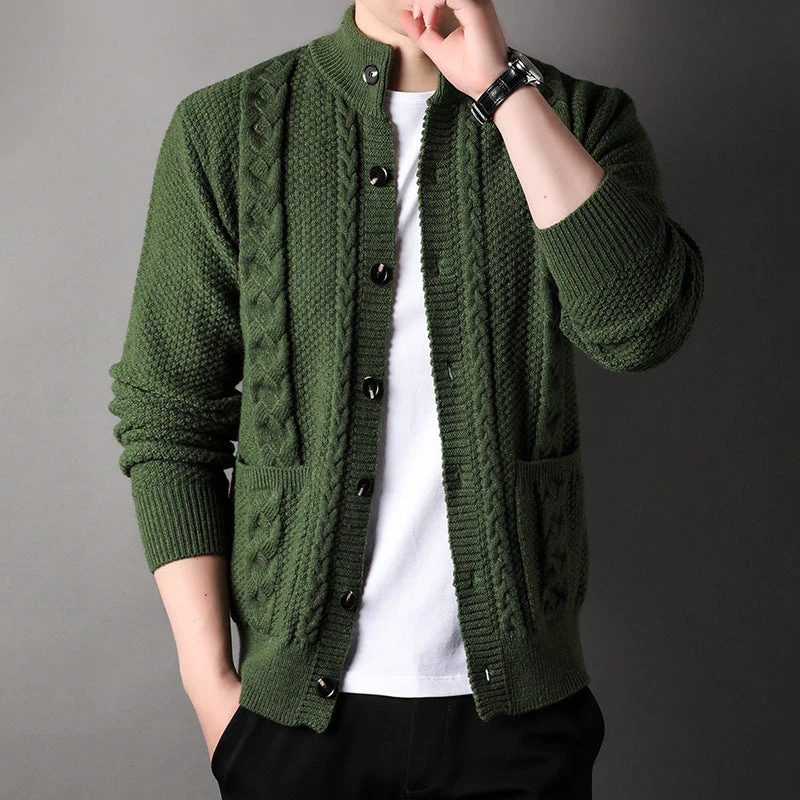 Warm Cozy Men's Cardigan - Single-Breasted Jacquard Knit - Image 3