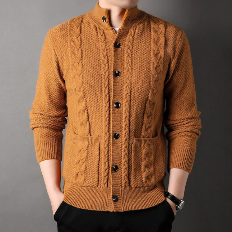 Warm Cozy Men's Cardigan - Single-Breasted Jacquard Knit - Image 4