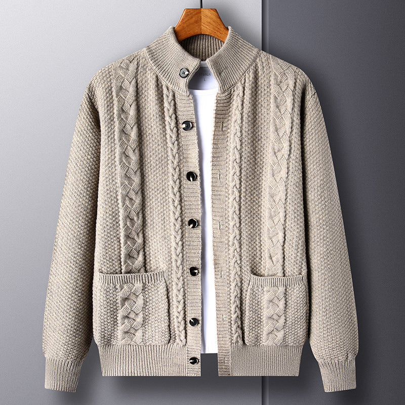 Warm Cozy Men's Cardigan - Single-Breasted Jacquard Knit - Image 6
