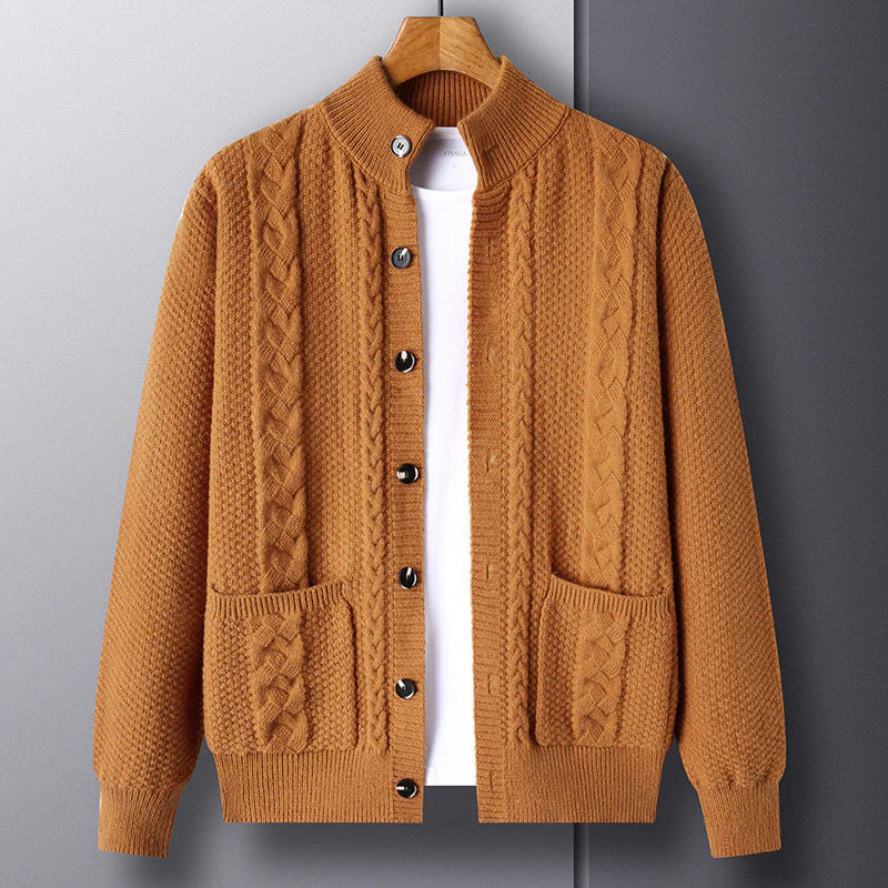 Warm Cozy Men's Cardigan - Single-Breasted Jacquard Knit - Image 9