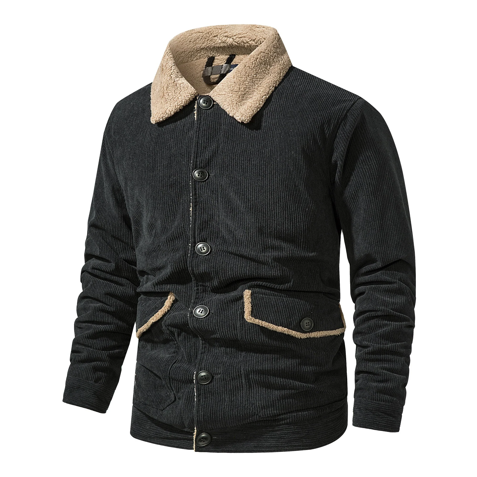 Warm Cozy Men's Jacket - Mid Length Corduroy Sherpa - Image 2